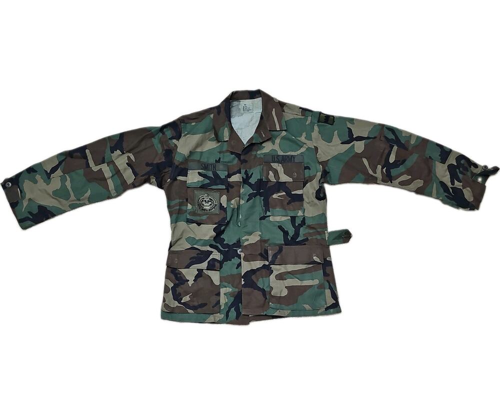 Vintage Military Coat Mens Small Reg Woodland Camo Combat 90s Army Shirt Jacket